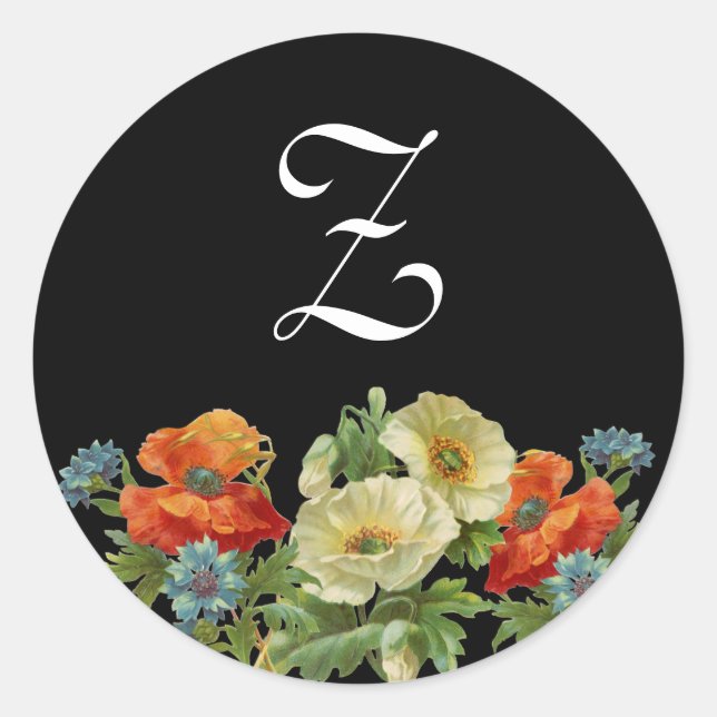 Monogram Poppies and Cornflowers Stickers (Front)