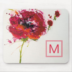 Monogram   Poppy on White Mouse Pad