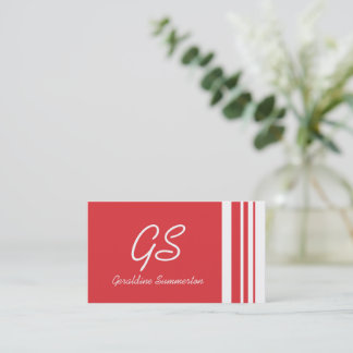 Monogram Poppy Red Trio Stripes with White Business Card