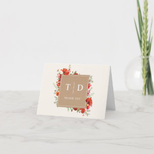Monogram Poppy Wildflower Cardstock Wedding Thank  Thank You Card