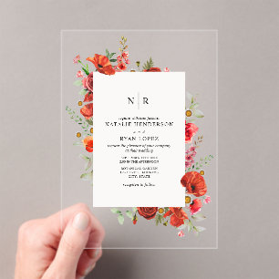 Monogram Poppy Wildflower Floral Wedding Acrylic Invitations