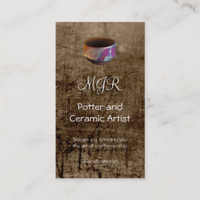 Monogram, Potter, Ceramic Artist, leather-effect Business Card (Front)