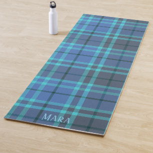 Monogram Preppy blue and grey tartan plaid Yoga Mat