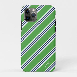 Monogram Preppy Green and Blue Stripes iPhone 11 Pro Case