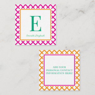 Monogram Preppy Harlequin Hot Pink & Green Enclosure Card
