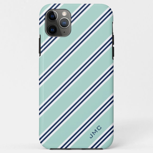 Monogram Preppy Mint Stripes Case-Mate iPhone Case (Back)
