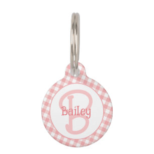 Monogram Preppy Pink Gingham Pet Tag