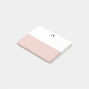 Monogram Pretty Blush Pink White Colour Block Post-it Notes