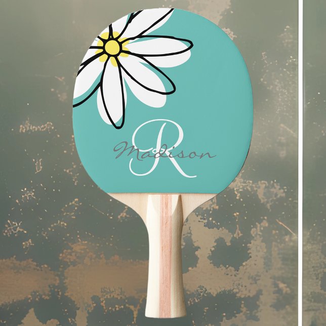 Monogram Pretty Doodle Daisy Flower Ping Pong Paddle (Creator Uploaded)
