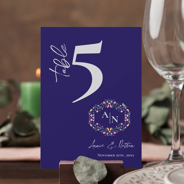 Monogram Pretty Floral Frame Wedding Table Number (Monogram Pretty Floral Frame Wedding Table Number)