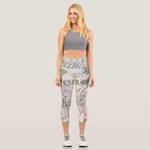 Monogram Pretty Floral Girly Pattern  Capri Leggings