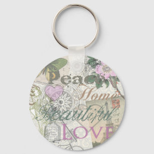 Monogram Pretty Floral Girly Pattern Key Ring