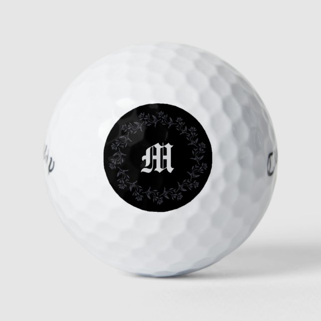 Monogram Pretty Floral Wreath  Golf Balls (Front)