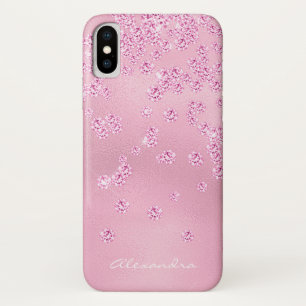 Monogram Pretty Girly Pink Diamond Bling Confetti iPhone X Case