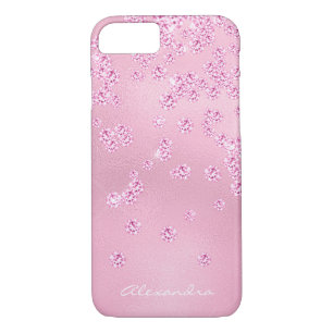 Monogram Pretty Girly Pink Diamond Bling Confetti iPhone 8/7 Case