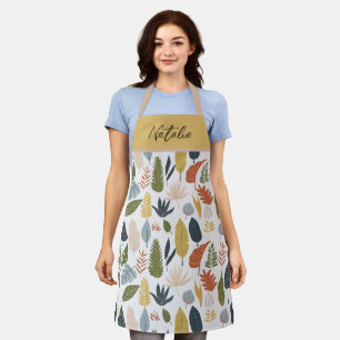 Monogram Pretty natural autumn leaf Mustard White Apron