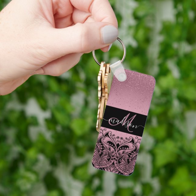 Monogram Pretty Pink Glitter  Keychain (Hand)