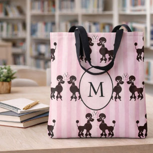 Monogram Pretty Pink Poodle Lover Tote Bag