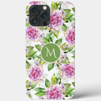 Monogram Pretty Purple Green Watercolor Floral