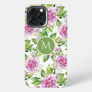 Monogram Pretty Purple Green Watercolor Floral iPhone 13 Pro Max Case
