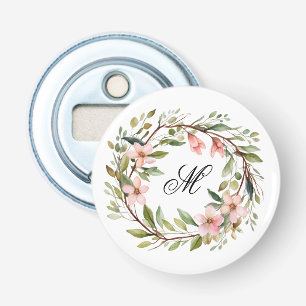 Monogram Pretty Twig and Wildflower Wreath Bottle Opener