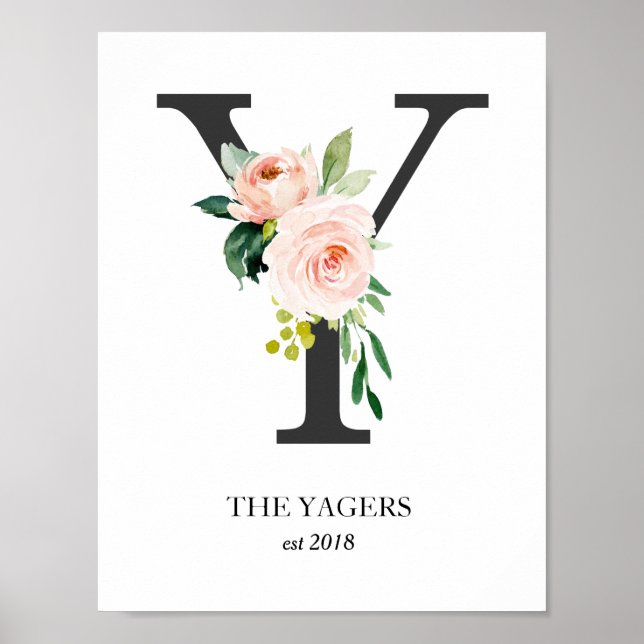 Monogram Print, Letter Y, Wedding Gift, Nursery Poster (Front)