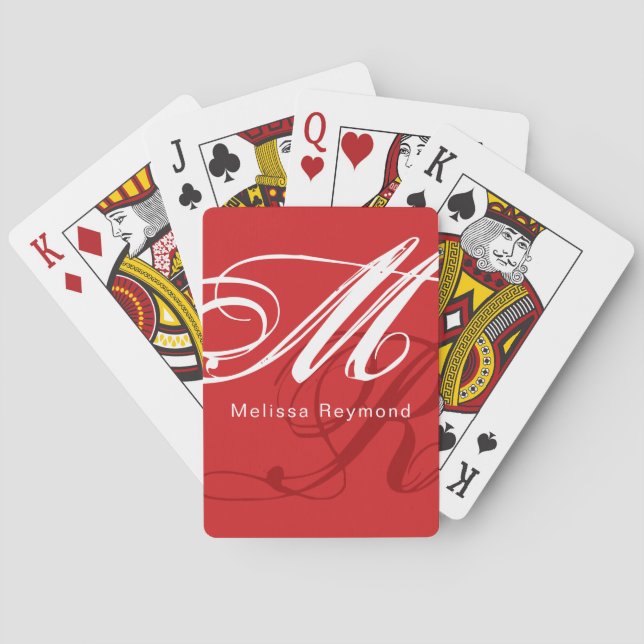 Monogram Printed-All-Over Fiery-Red Colour Playing Cards (Back)