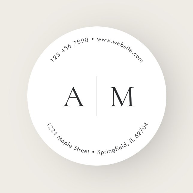 Monogram Product Logo Marketing White Classic Round Sticker (Creator Uploaded)