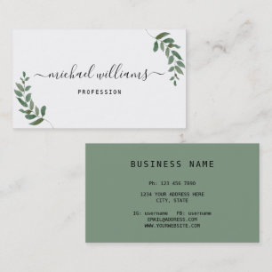 Monogram Profession & Watercolor foliage greenery Business Card