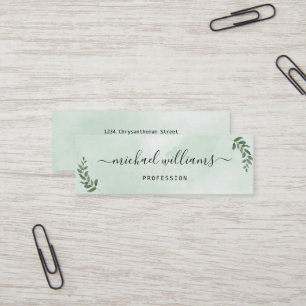 Monogram Profession & Watercolor foliage greenery Mini Business Card