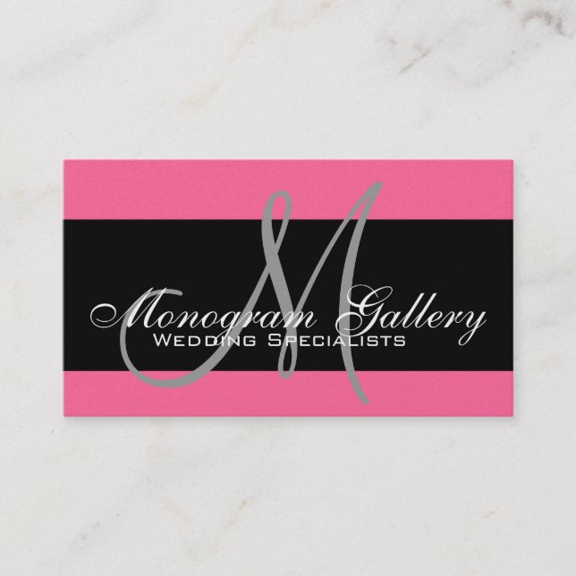Monogram Professional Business Cards Pink Silver (Front)