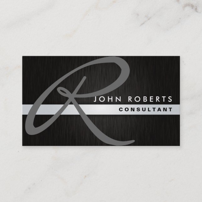 Monogram Professional Elegant Modern Metal Black Business Card (Front)