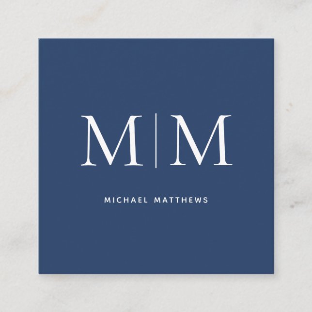 Monogram Professional Elegant Simple Modern Navy  Square Business Card (Front)