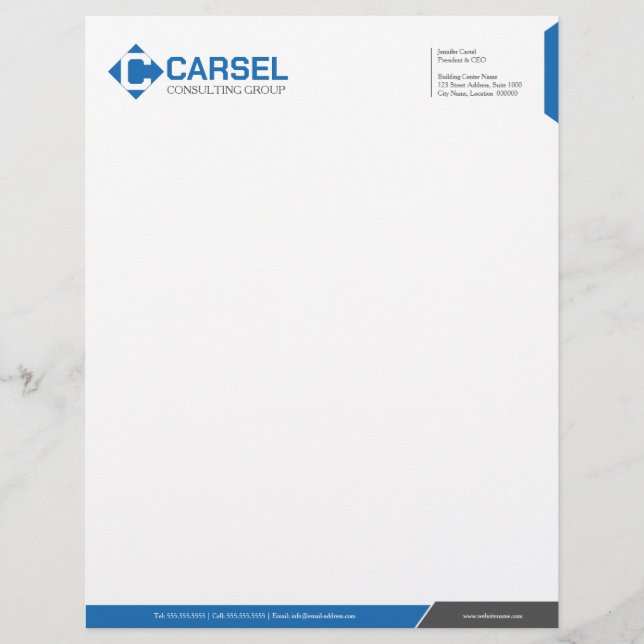 Monogram Professional Grey Blue Custom Letterhead (Front)