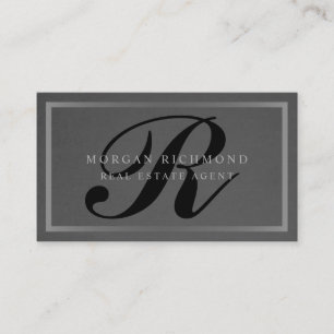 Monogram Professional Grey Silver Real Estate Business Card