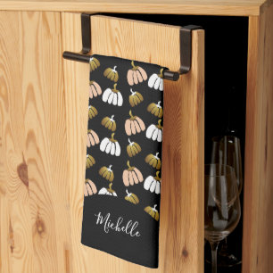 Monogram Pumpkin In Black, Blush, White, Gold Tea Towel