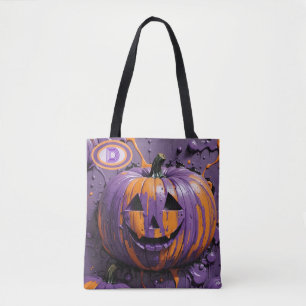 Monogram Pumpkin Purple & Orange Festive Tote Bag