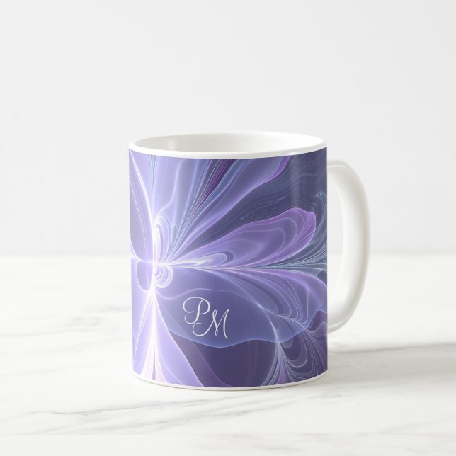 Monogram Purple Abstract Modern Fractal Coffee Mug (Front Right)