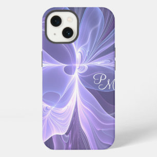 Monogram Purple Abstract Modern Fractal Initials iPhone Case