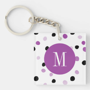 Monogram Purple and Black Dots Key Ring