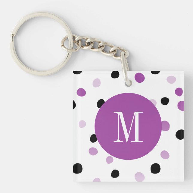 Monogram Purple and Black Dots Key Ring (Front)