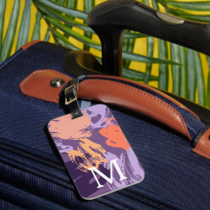 Monogram Purple and Coral Abstract Luggage Tag
