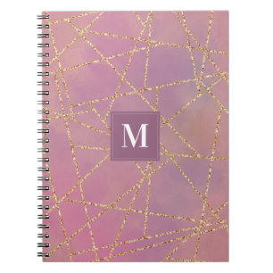 Monogram Purple and Gold Glitter Geometric Notebook