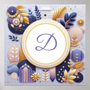 Monogram Purple and Gold Wall Art