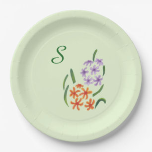 Monogram Purple and Orange Hyacinth Flowers Plates