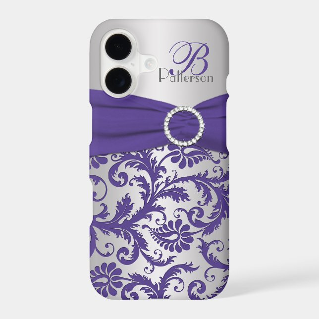Monogram Purple and Silver Damask iPhone 7 Case (Back)