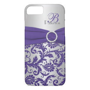 Monogram Purple and Silver Damask iPhone 7 Case
