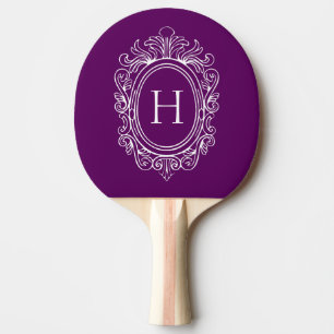 Monogram Purple and White Baroque Frame Ping Pong Paddle