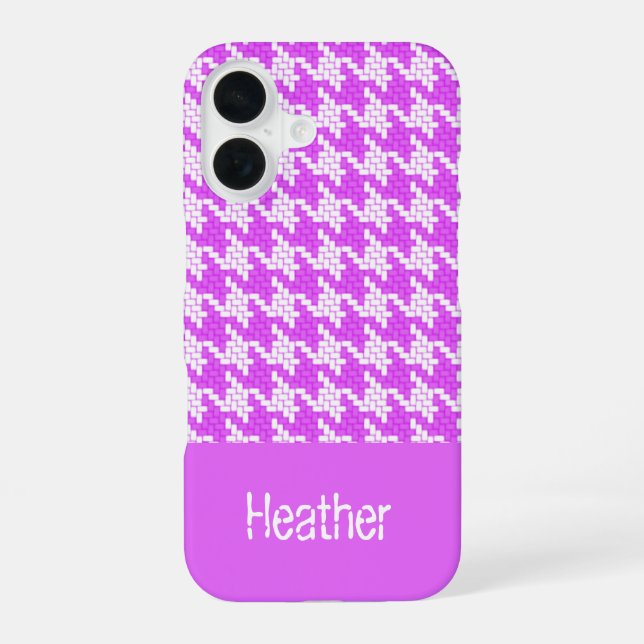 Monogram purple and white houndstooth pattern  iPhone 16 case (Back)