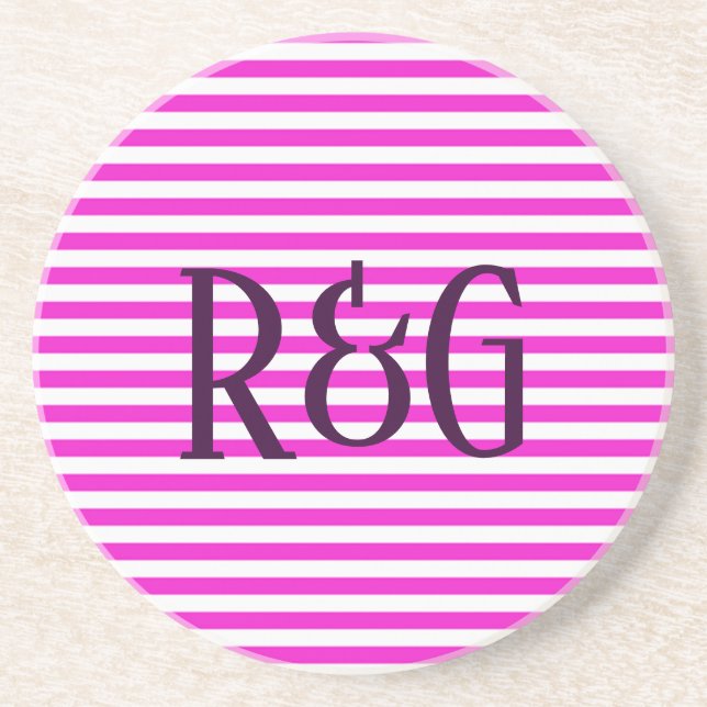 Monogram Purple and White stripes Coaster (Front)